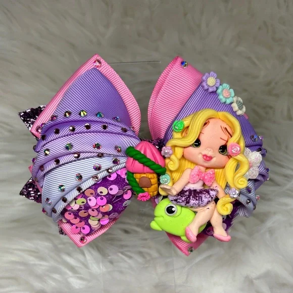 Hand Crafted Pink and Purple Rapunzel Hair Bow
