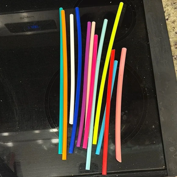 Bundle 12 Colorful Party Straws Set reusable rubber