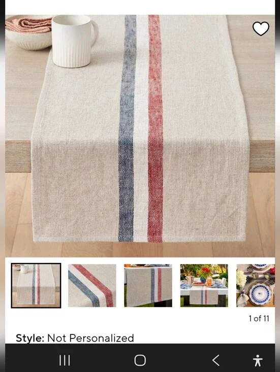 Pottery Barn Neutral Cotton-Linen Runner with Red & Blue Stripes