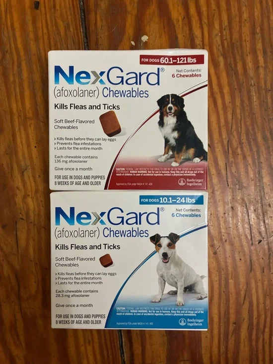 Nexgard for dogs TWO boxes 10.1-24 lbs & 60.1-122 lbs six month supply Expires