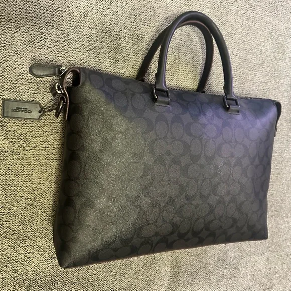Coach Black Signature Leather Brief Case Workbag