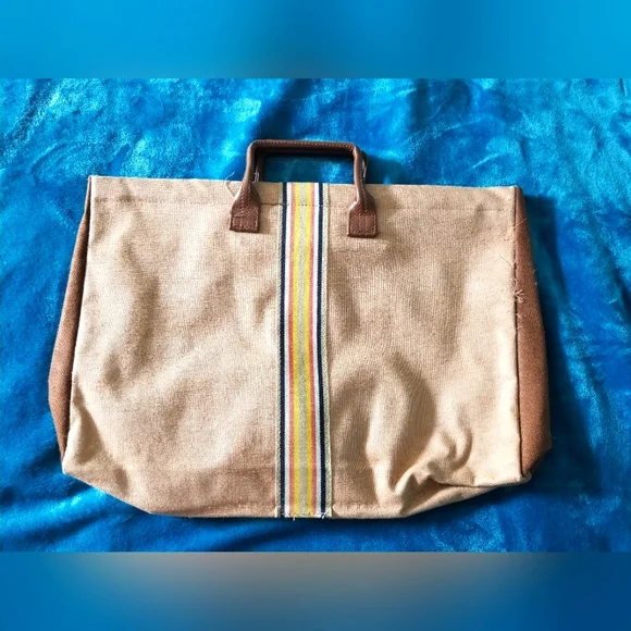 Vintage Canvas Tote Bag with Rainbow Stripe