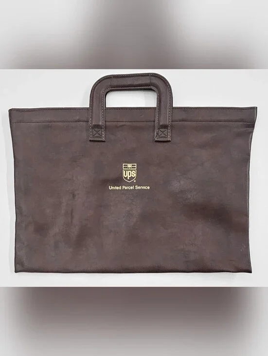 Vintage UPS Leather Portfolio Briefcase Brown Document Bag Shield Logo 70s/80s