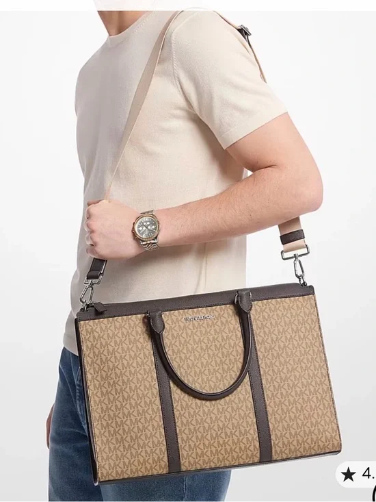 Michael Kors Cooper Husk Signature Briefcase with Detachable Strap