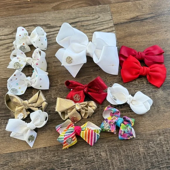 Jojo Siwa mini hair bows, gold, bling, white