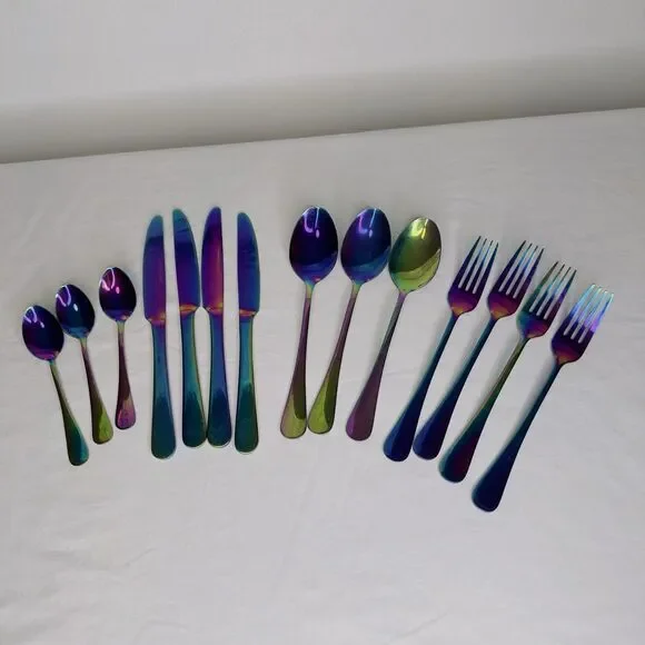 14‎ Pieces Byram Pattern Flatware Cambridge Rainbow Mirror Titanium Plated