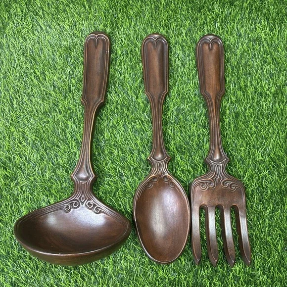 Vintage Arnels Oversized Ceramic Wall Hanging Utensils Spoon Fork Ladle Brown