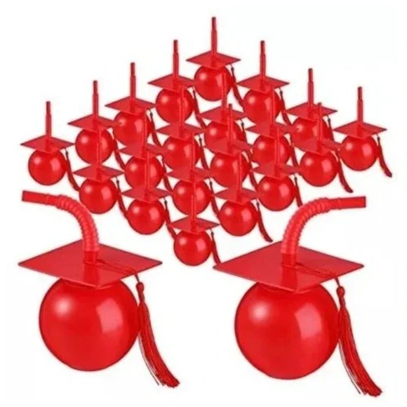 12 Set Red Graduation Cap Centerpiece‎ Party Supplies Mortarboard with Tassels
