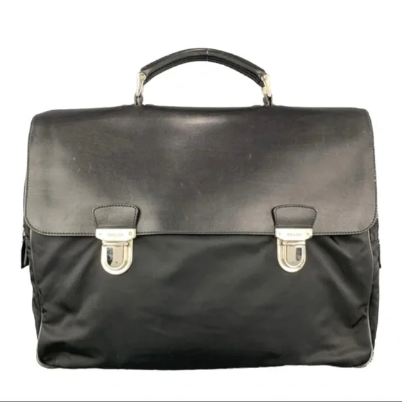 PRADA Nylon & Leather Double Snap Briefcase