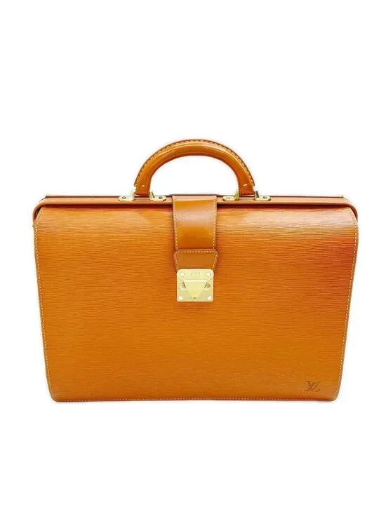 Louis Vuitton Business Bag Epi Serviette Fermoir with Key Solid Brown