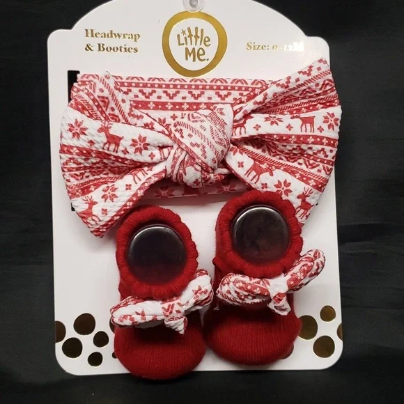 Little Me NWT Holiday Headwrap and Booties Set