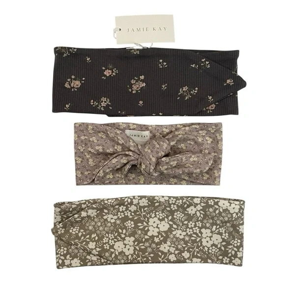 Jamie Kay Floral Headband Trio in Black, Purple, and Brown