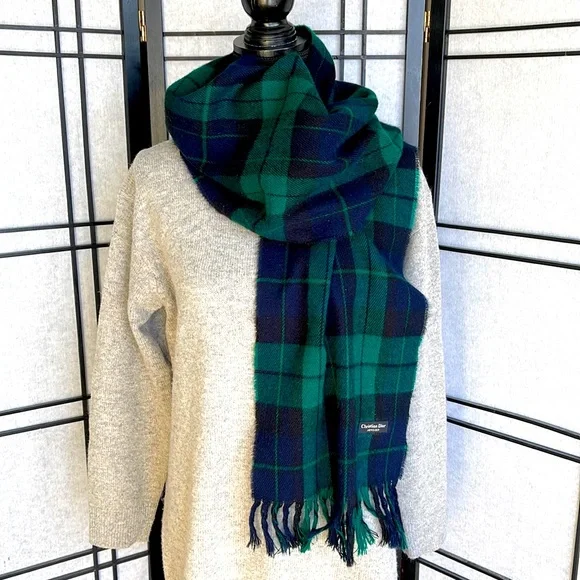 Vintage Christian Dior Green Blue Italy Scarf