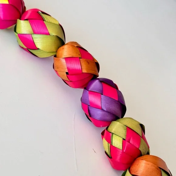 19” Colorful Woven Palm Leaf Mexican Garland for Fiesta Party Decor or Necklace