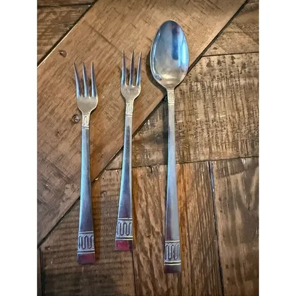 Vintage National Silver Company Appetizer Fork & Spoon Set Of 3 Stainless Steel