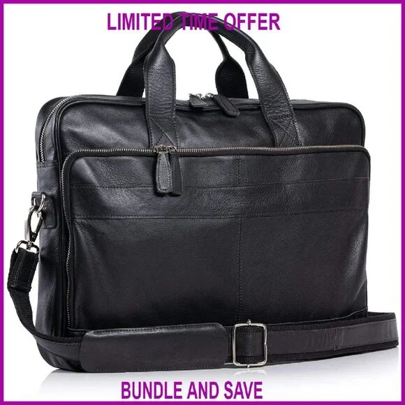Premium Leather 18 Inch Laptop Briefcase Messenger Bag Office Satchel