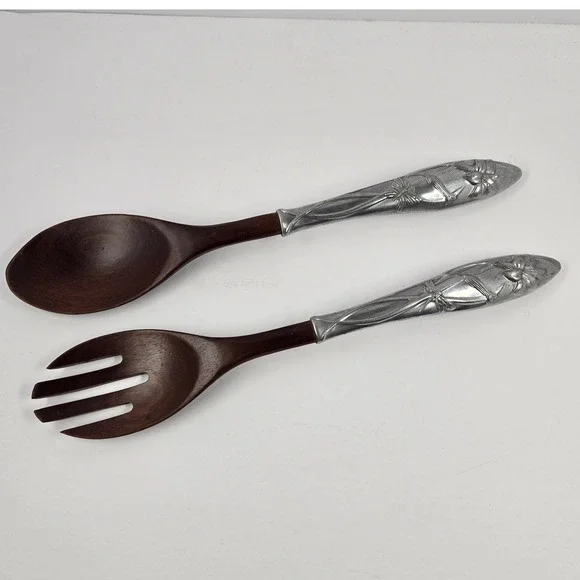 Vintage Lenox Dragonfly Wood Salad Serving Spoon Fork Set Art Nouveau 14