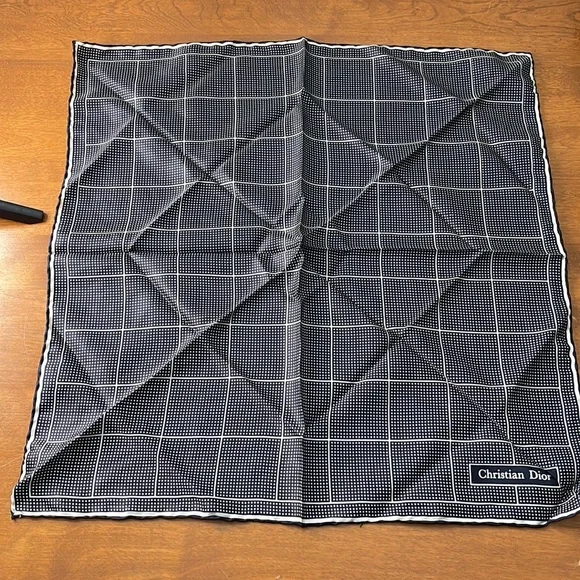 CHRISTIAN DIOR SQUARE BLUE AND WHITE SILK SCARF