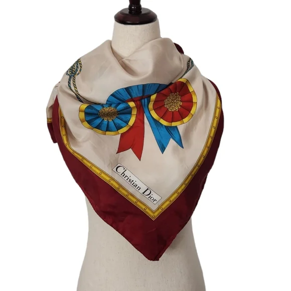 Christian Dior Silk Floral Bow Print Scarf