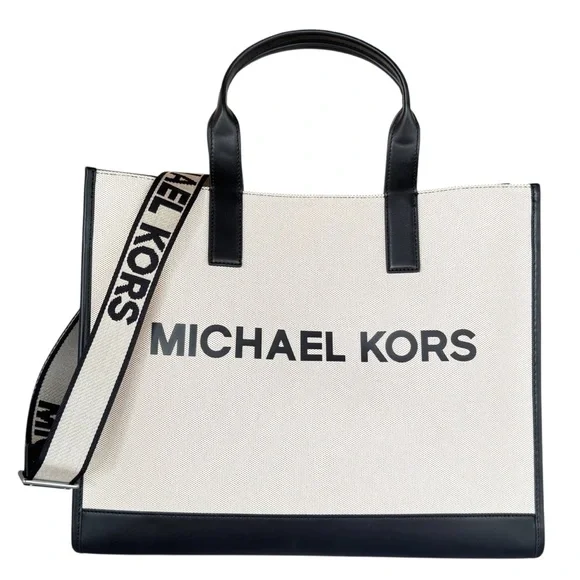 Michael Kors Cooper XL Commuter Structure d Tote Shoulder Bag Natural/Black