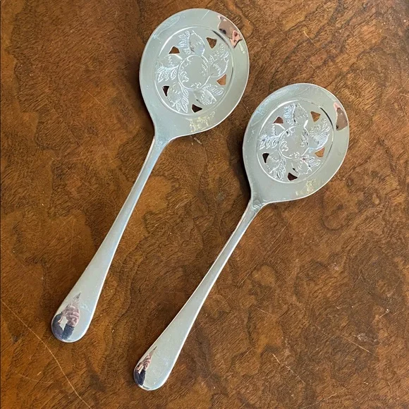 Vintage Silver Plate Cranberry Spoon Tomato Server Made in Italy set of 2