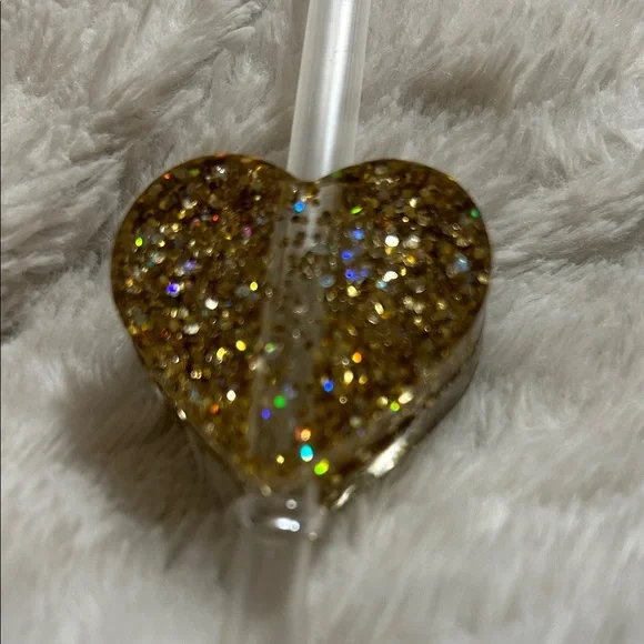 Gold Glitter Heart Party Straw topper
