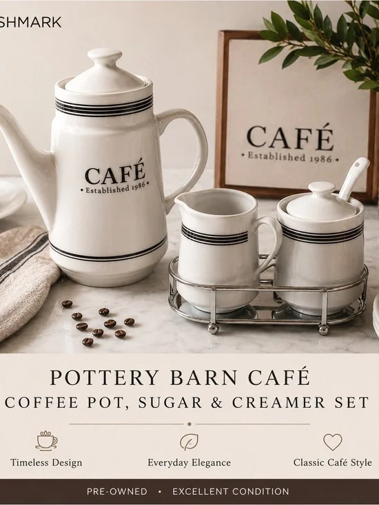 Pottery Barn CAFÉ Coffee Pot + Sugar & Creamer Set