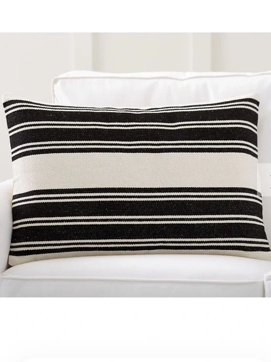 Pottery Barn Black and Cream Striped Accent Pillow Cover, New With Tags!