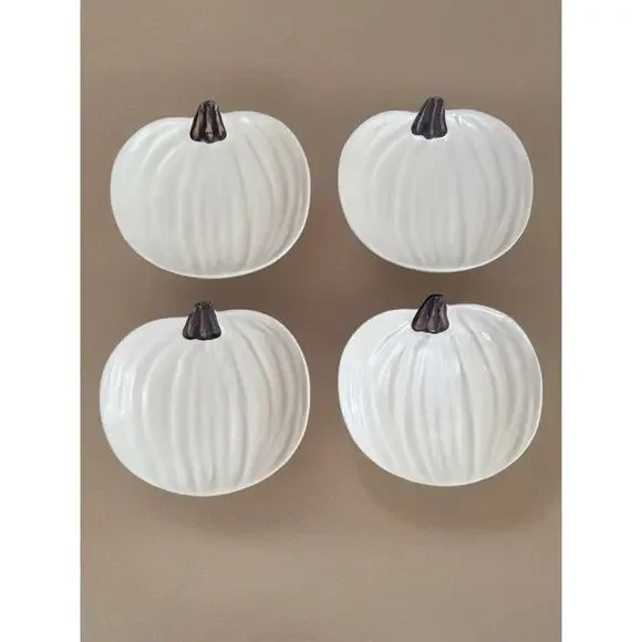 Pottery Barn White Pumpkin Plates Barbara Eigen Set of 4 Rustic Thanksgiving