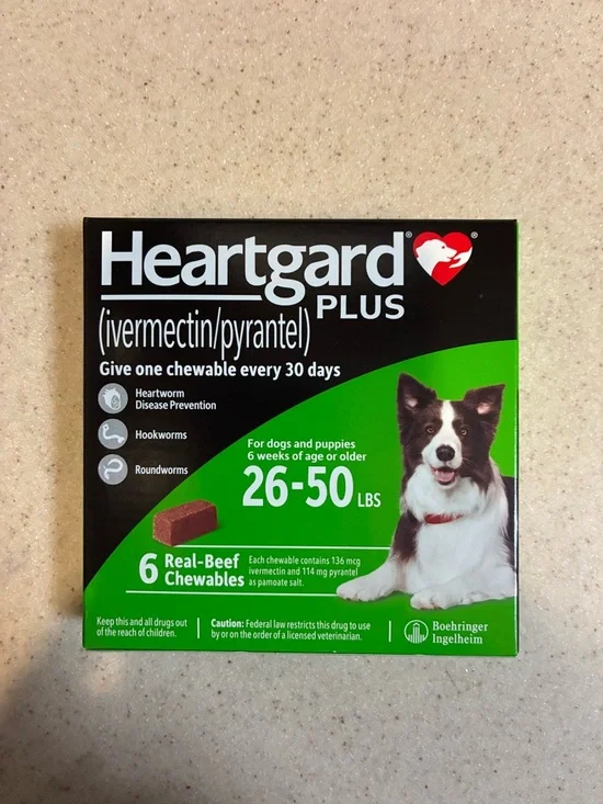 Heartgard Plus Chewables for Dogs 26-50 lbs - Green & Black 6 month supply
