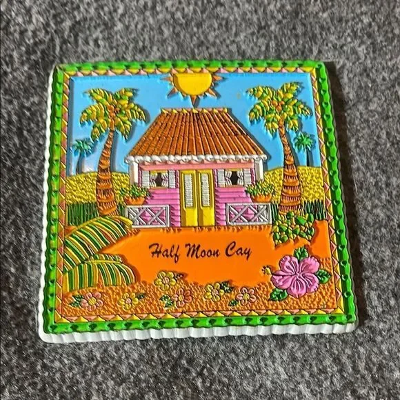 Half moon cay Magnet with Palm Trees and Flowers