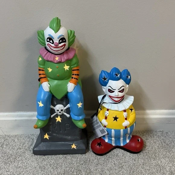 2 Rare Killer Clowns Halloween Decor Discontinued Light Up Table Circus Clown