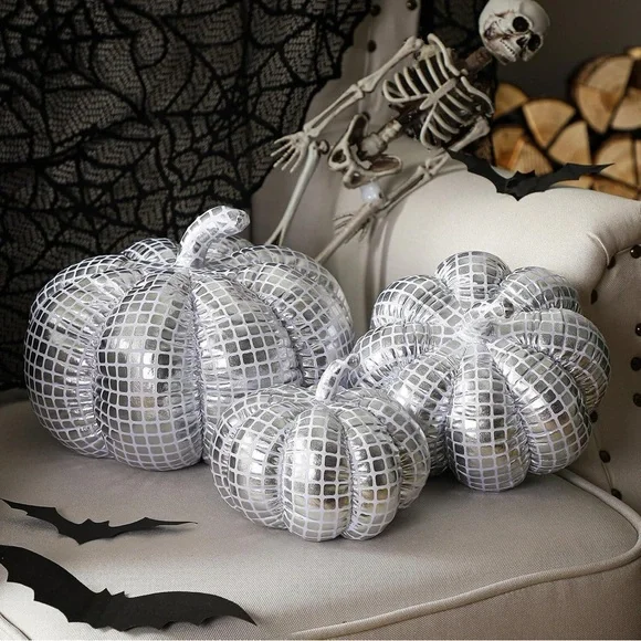 3 Pcs Mirrored Pumpkin Throw Pillows Cute 3D Pumpkin Decorative Pumpkins