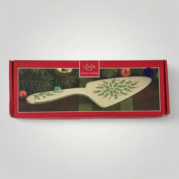 Lenox Holiday Dessert Server Holly Berry Christmas Gold Trim w Box New