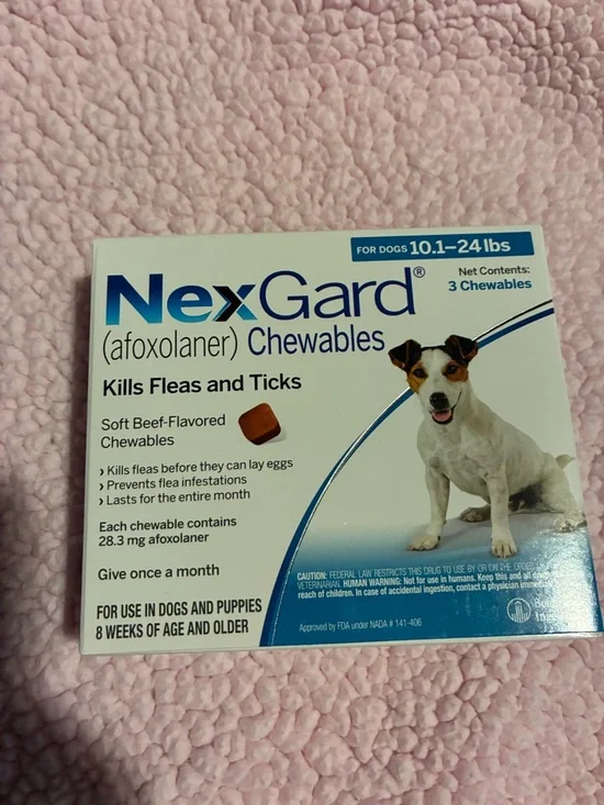 NexGard Chewables for Dogs 10.1-24 lbs - Pink/White Box 3 pack