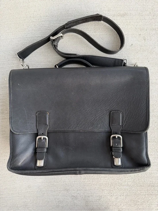 Vintage Coach L0S-5310 Black Leather Briefcase Messenger Laptop BagShoulderStrap