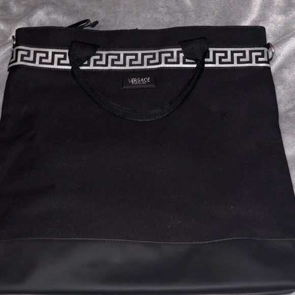 Versace Black and White Tote Bag with clip on strap included