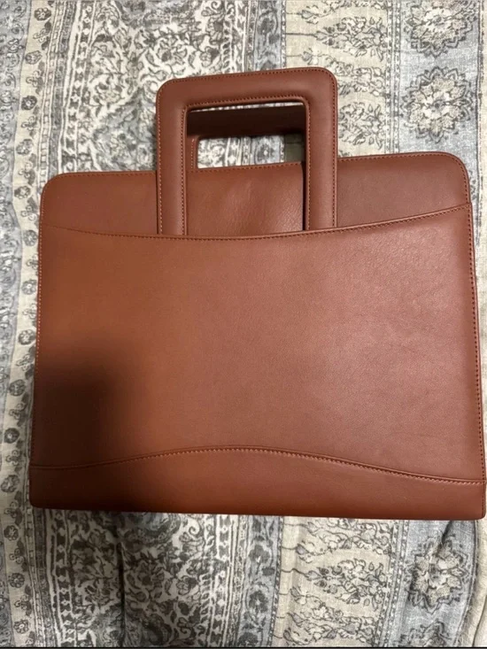 ROYCE New York Structured Leather Briefcase in Cognac