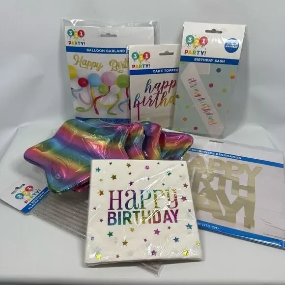 D12  Party Decorations- 10 piece Rainbow birthday party supplies and balloons