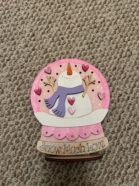 Festive Pink Snowman Snow Globe Decoration - Brand Unknown