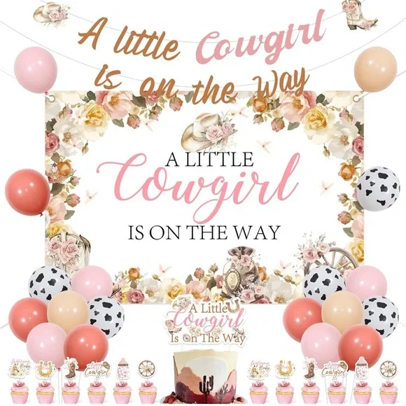 Charming Cowgirl Party Decoration Set - Pink, White, and Gold