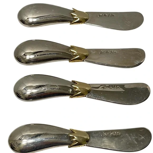 Joie de Vivre Eggplant Theme Cheese Spreaders Butter Elegant Silver Gold 4 Set