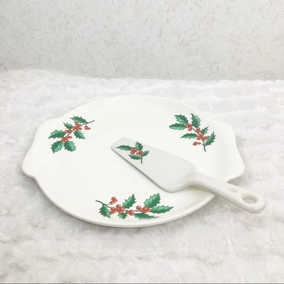 Vintage Harmony House Salem China Holly Berry Cake Plate Server Christmas