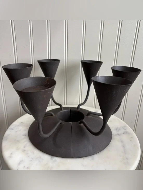 Pottery Barn Brutalist Raw Metal Candle Holder Centerpiece Brown Contemporary