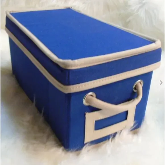New Pottery Barn Canvas Storage Bin & Lid Blue 13x7x6
