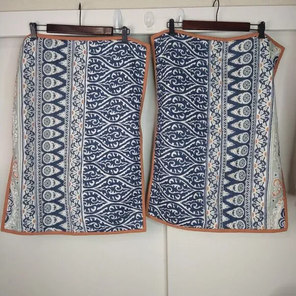 2 Pottery Barn Pillow Covers 26 X 20 Scroll Bohemian Design Blue Brown