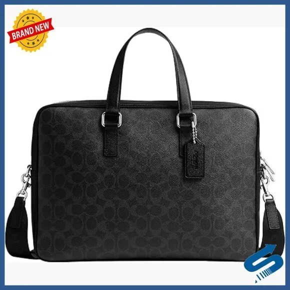 Coated Canvas Briefcase with Detachable Strap, Fits 16