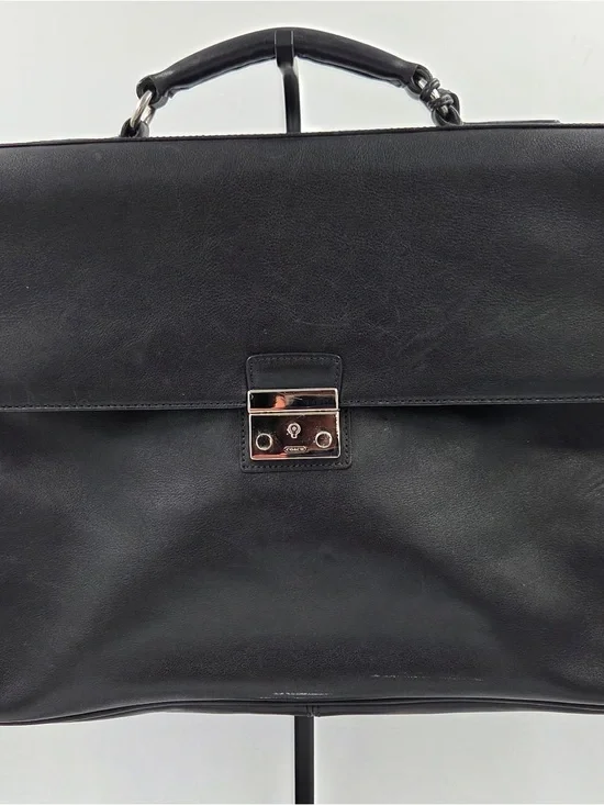 Vintage Coach Black Leather Briefcase with lock and key