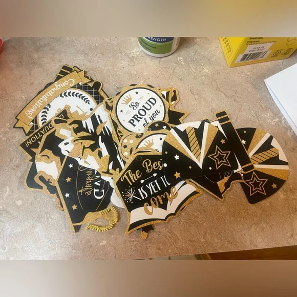 Graduation Black & Gold Banner and Table Decor