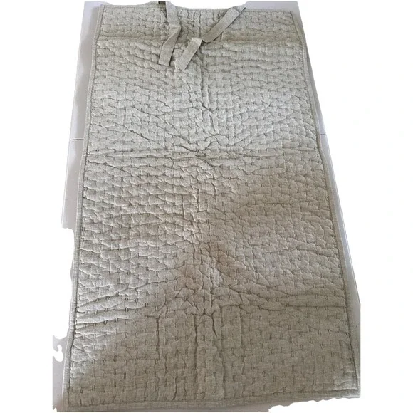 Pottery Barn King Pick Stitch Quilted Seagrass Pillow Sham Linen Cotton Tie